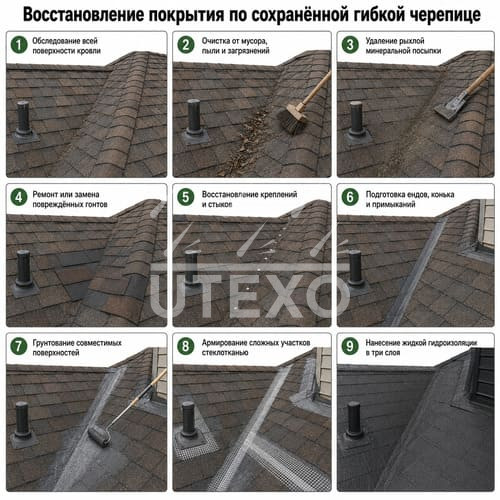восстановление покрытия гибкой черепицы