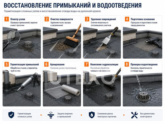 восстановление примыканий и водоотведения