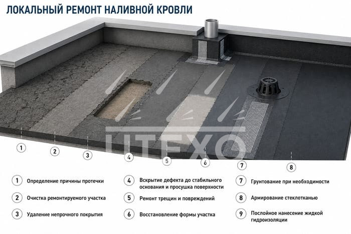 локальный ремонт наливной кровли